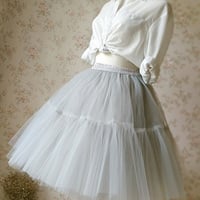 Women Light Gray Princess Skirt Full Midi Skirt Holiday Party Outfit NWT - Thumbnail 1