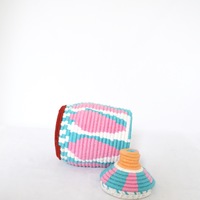  SOLD SOLD SOLD Berber Basket Handwoven Vintage Moroccan Wool Lidded Basket - Thumbnail 3