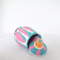  SOLD SOLD SOLD Berber Basket Handwoven Vintage Moroccan Wool Lidded Basket - Thumbnail 4