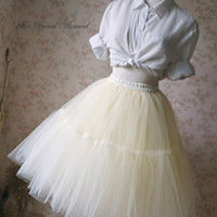 Ivory Cream Full Midi Tulle Skirt Women Girl Fashion Skirts NWT - Thumbnail 1