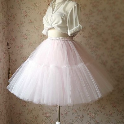Light pink a line midi skirt women girl tulle skirts
