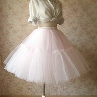 Light Pink A Line Midi Skirt Women Girl Tulle Skirts - Thumbnail 1