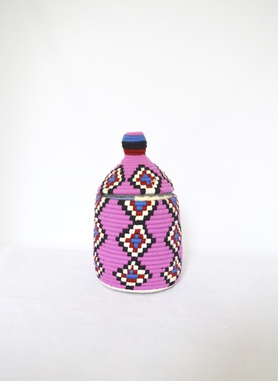  SOLD SOLD SOLD Berber Basket Handwoven Vintage Moroccan Wool Lidded Basket