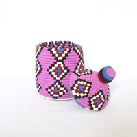  SOLD SOLD SOLD Berber Basket Handwoven Vintage Moroccan Wool Lidded Basket - Thumbnail 1