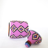  SOLD SOLD SOLD Berber Basket Handwoven Vintage Moroccan Wool Lidded Basket - Thumbnail 3