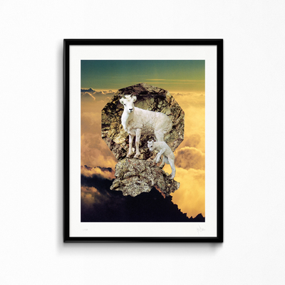 Two goats on a rock | print
