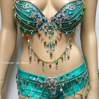 Jade Princess Jasmine Gold Chain Scrunchie Bottom Cosplay Dance Costume Rave Bra Rave Wear Halloween Burlesque Show Girl - Thumbnail 1