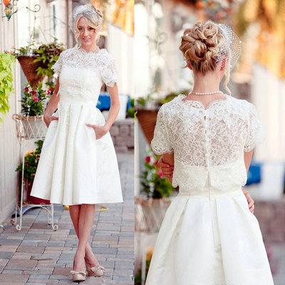 Vintage two piece lace short wedding dress