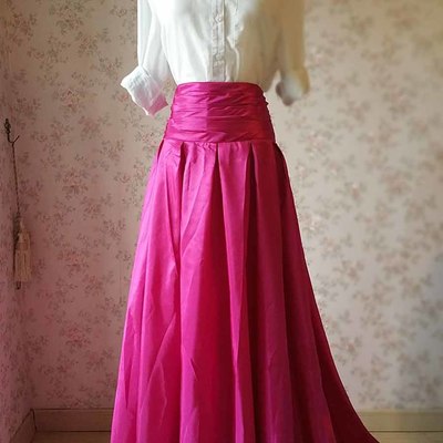 Fuchsia high waist high low pleated party skirt custom plus size pleated maxi skirt evening skirt hot pink holiday outfit