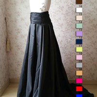 Black High Waist High Low Pleated Prom Skirt Custom Plus Size Black Party Outfit Evening Skirt - Thumbnail 3