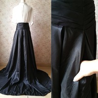 Black High Waist High Low Pleated Prom Skirt Custom Plus Size Black Party Outfit Evening Skirt - Thumbnail 2