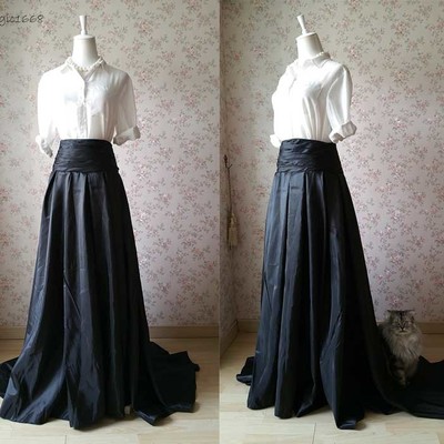 Black high waist high low pleated prom skirt custom plus size black party outfit evening skirt
