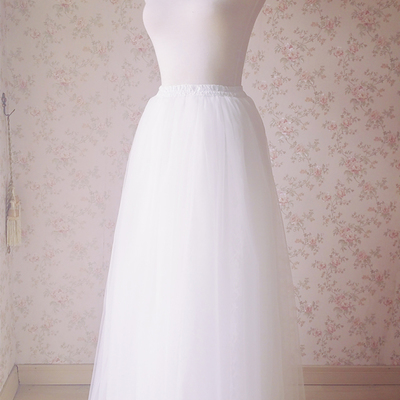 White lace tulle elastic long maxi skirt 