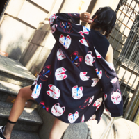 LUCKY CAT MASK KIMONO IN BLACK - Thumbnail 1