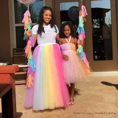 Adult tulle long rainbow skirt custom plus size rainbow color tulle skirt holiday outfit 
