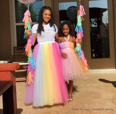 Adult Tulle Long Rainbow Skirt Custom Plus Size Rainbow Color Tulle Skirt Holiday Outfit 