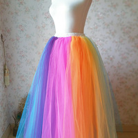 Plus Size Rainbow Tulle Skirt Adult Long Rainbow Tutu Skirt Outfit Any Size - Thumbnail 2