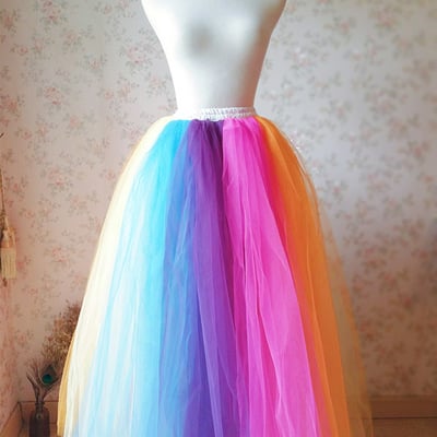 Plus size rainbow tulle skirt adult long rainbow tutu skirt outfit any size