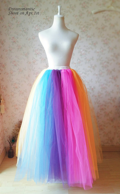Plus Size Rainbow Tulle Skirt Adult Long Rainbow Tutu Skirt Outfit Any Size