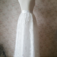 Embroidery Lace Tulle Skirt Wedding Party Tulle Skirt Outfits Plus Size - Thumbnail 2