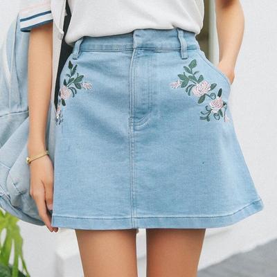 Floral Denim A-line Skirt