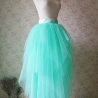 Mint Green Floor Length Tulle Prom Skirt - Thumbnail 1