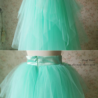 Mint Green Floor Length Tulle Prom Skirt - Thumbnail 3