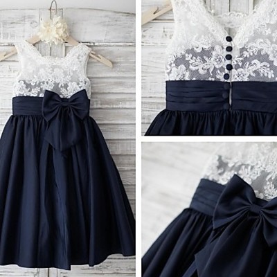 2017 cute girl with dark blue kids beautiful ball gown flower girls dresses for party and weddings 2017 girls formal gowns bow