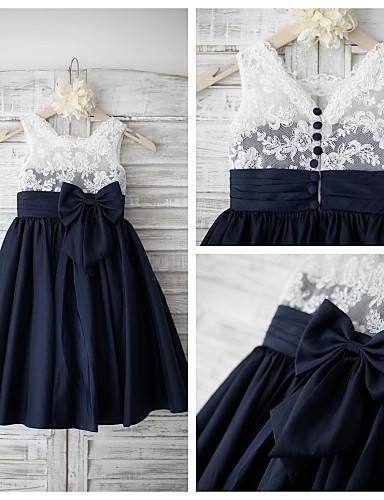 2017 Cute Girl With Dark Blue Kids Beautiful Ball Gown Flower Girls Dresses For Party and Weddings 2017 Girls Formal Gowns Bow
