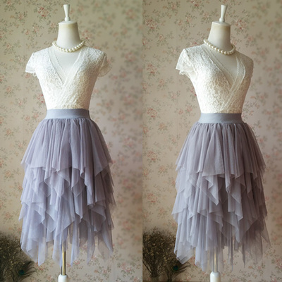 Gray elastic midi tulle skirt