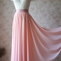 Blush Pink A Line Chiffon Maxi Skirt Plus Size Pink Wedding Party Skirt  - Thumbnail 1