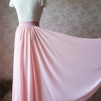 Blush Pink A Line Chiffon Maxi Skirt Plus Size Pink Wedding Party Skirt  - Thumbnail 2