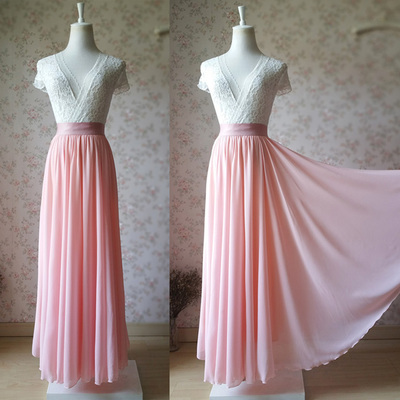 Blush pink a line chiffon maxi skirt plus size pink wedding party skirt 