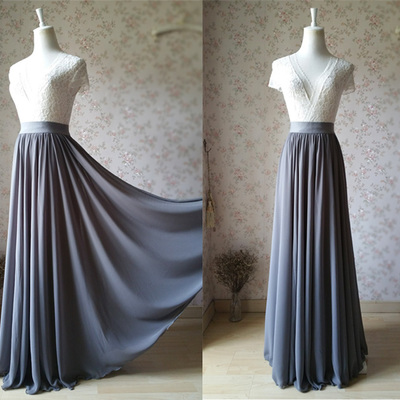 Gray floor length chiffon skirt gray wedding skirt bridesmaid chiffon skirt outfits plus size 