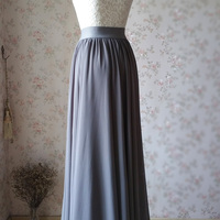 Gray Floor Length Chiffon Skirt Gray Wedding Skirt Bridesmaid Chiffon Skirt Outfits Plus Size  - Thumbnail 2
