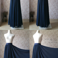 NAVY BLUE Chiffon Full Long Maxi Skirt Women Navy Maxi Silky Chiffon Skirt - Thumbnail 1