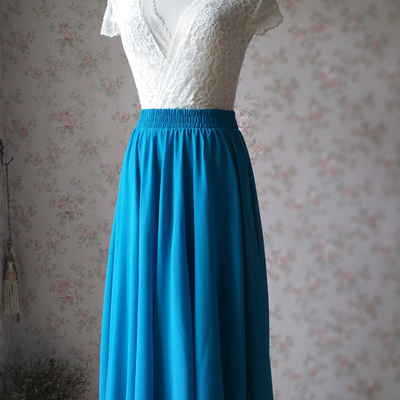 Teal blue a line chiffon beach skirt 