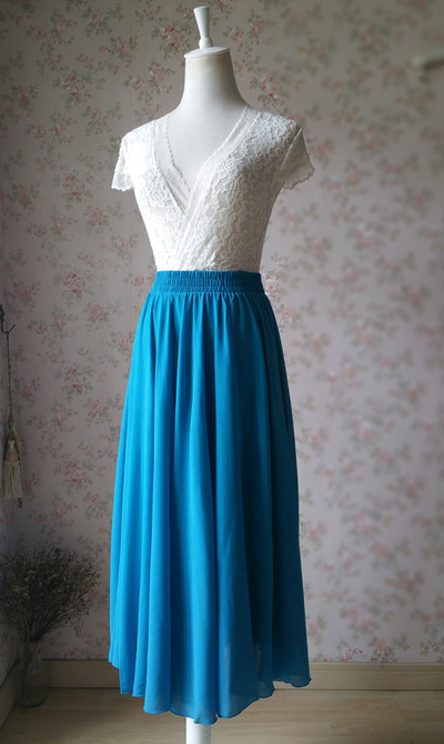 Teal Blue A Line Chiffon Beach Skirt 