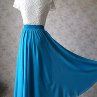 Teal Blue A Line Chiffon Beach Skirt  - Thumbnail 3