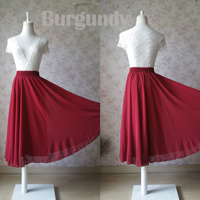 Burgundy chiffon long bridesmaid skirts