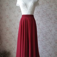 Burgundy Chiffon Long Bridesmaid Skirts - Thumbnail 2