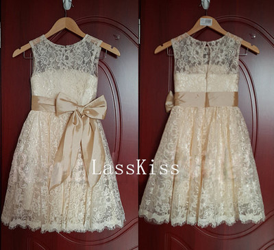 Cute A-line Knee Length Flower Girl Dress Lace Dress Country Skirt Summer Dress