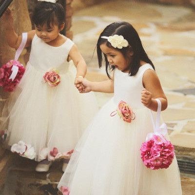 Wedding dresses cute little girl with tea appliques a line sleeveless charm cheap evening dresses summer children