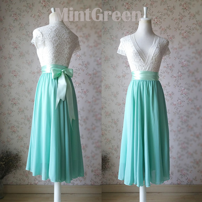 Freshening mint green chiffon long skirts
