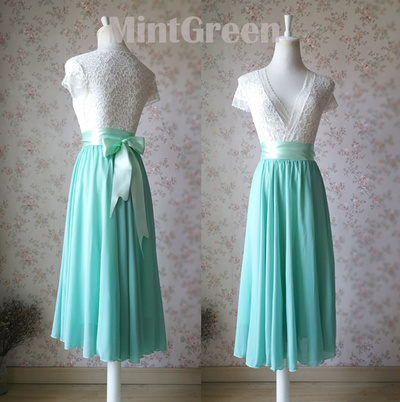 Freshening Mint Green Chiffon Long Skirts