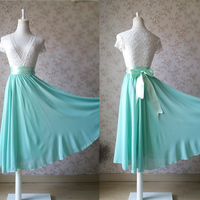 Freshening Mint Green Chiffon Long Skirts - Thumbnail 2