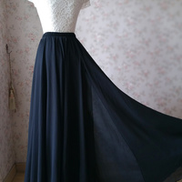 Black Chiffon Long Skirts High Slit Chiffon Skirt Summer Beach Maxi Skirt Plus Size Chiffon Skirt - Thumbnail 1