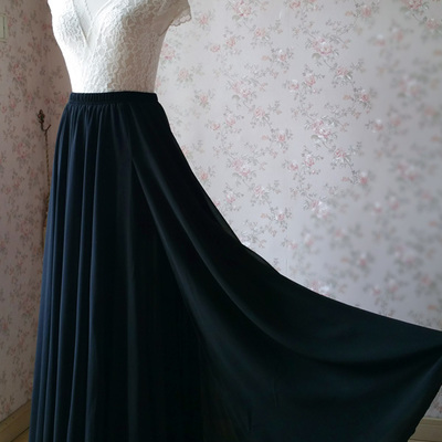 Black chiffon long skirts high slit chiffon skirt summer beach maxi skirt plus size chiffon skirt