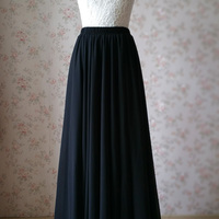 Black Chiffon Long Skirts High Slit Chiffon Skirt Summer Beach Maxi Skirt Plus Size Chiffon Skirt - Thumbnail 2