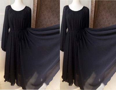 Black Long Sleeve Plus Size Floor Length Chiffon Dress